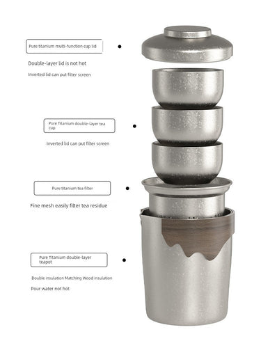 Titanium Travel Tea Set: One Pot & Three Cups - InspiredGrabs.com